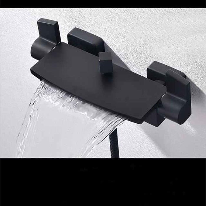 Waterfall Bathtub Faucet Bathroom Faucet Set Brass Wall Mounted Shower Facuet With Rain Hand Shower Waterfall Spout Tap