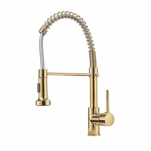 Kitchen Sink Mixer Faucet with Pull Out Sprayer, 360 swivel High Arc Single Handle Spring Pull Down Kitchen Taps Deck Mounted, One Hole Brass Kitchen Sink Faucet Water Vessel Taps