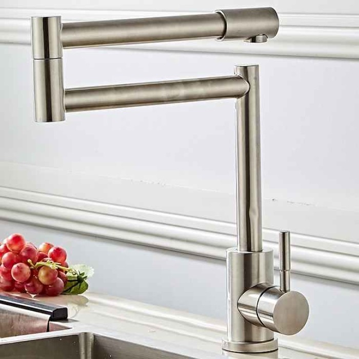 Kitchen faucet - Single Handle One Hole Brushed Pot Filler Free Standing Contemporary Kitchen Taps