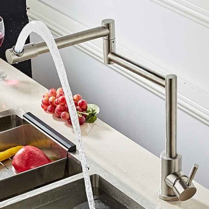 Kitchen faucet - Single Handle One Hole Brushed Pot Filler Free Standing Contemporary Kitchen Taps