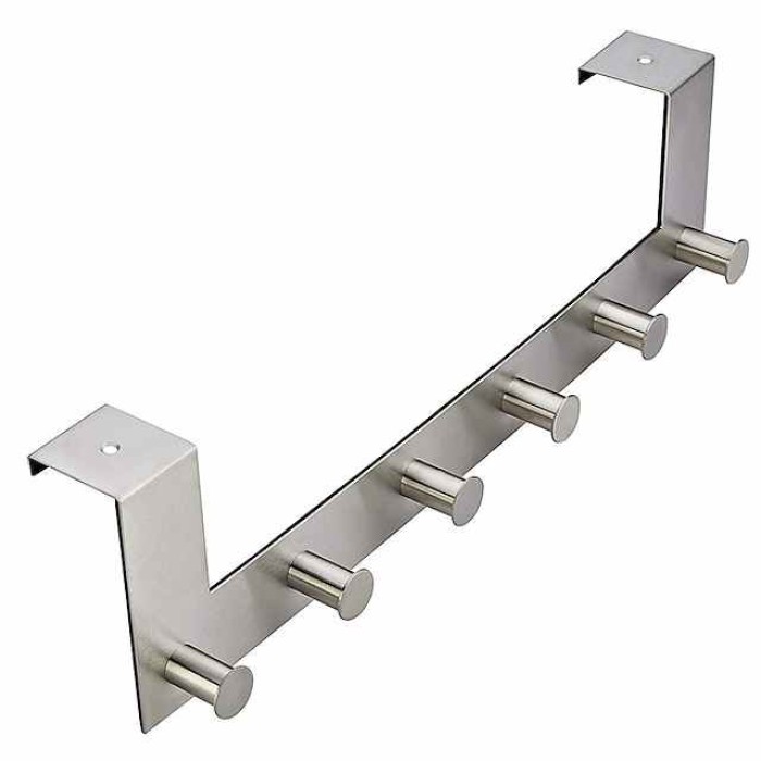 Brushed Stainless Steel Material over Door Organizing Rack with 6 Hooks for Hanging Tools Suction Cup Coat Hanger Bathroom Accessories Silvery 1pc