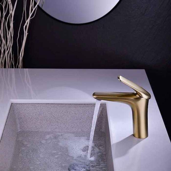 Bathroom Sink Faucet - Single Chrome / Brushed / Electroplated Centerset Single Handle One HoleBath Taps / Brass