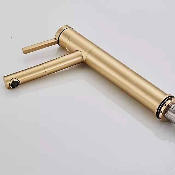 Bathroom Sink Faucet with Pull-out Spray,Brushed Gold Single Handle One Hole Brass Faucet Spout With Hot and Cold Water