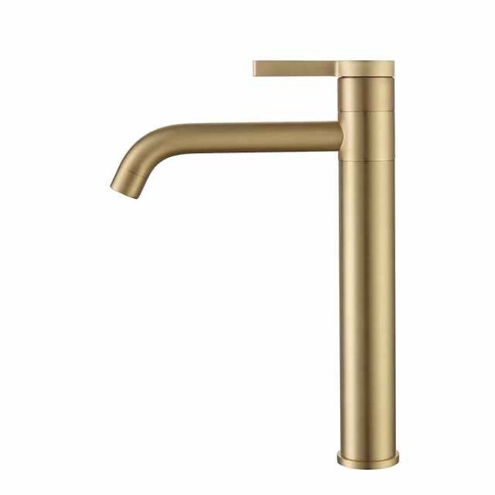 Bathroom Sink Mixer Faucet Tall, 360 Swivel Single Rotatable Handle Mono Basin Taps Deck Mounted, Washroom Monobloc Vessel Tap with Cold Hot Hose Chrome Golden Black