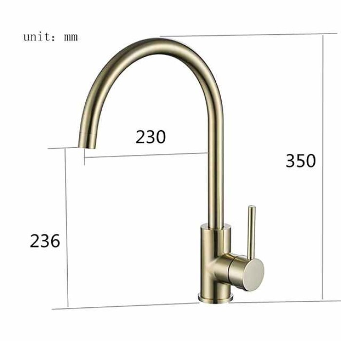 Kitchen Sink Mixer Faucet Brushed Gold Deck Mounted , 360 Swivel Single Handle Vessel Kitchen Brass Taps with Cold and Hot Water Hose