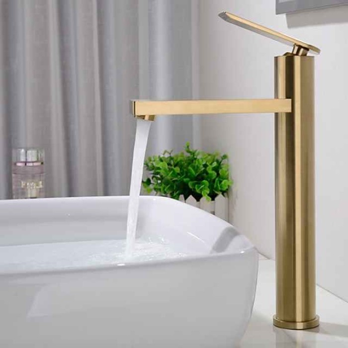 Bathroom Sink Faucet - Single Brushed Gold Centerset Single Handle One HoleBath Taps