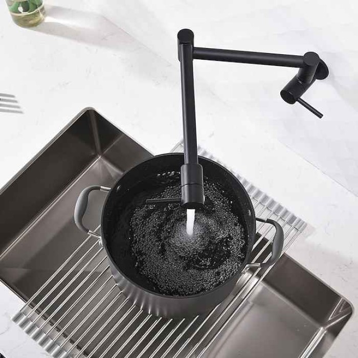 Kitchen Faucet,Wall Mounted Pot Filler Two Handles One Hole Chrome/Oil-rubbed Bronze/Brushed Foldable Pot Filler Wall Mounted Contemporary Kitchen Taps with Cold Water Only