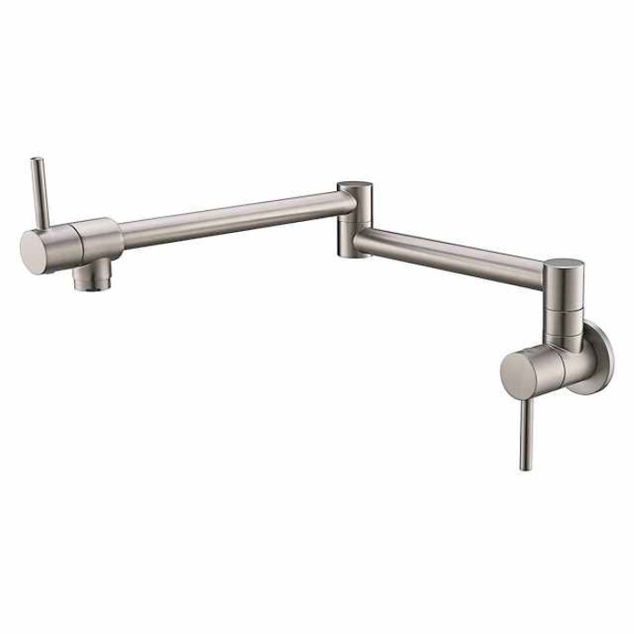 Kitchen Faucet,Wall Mounted Pot Filler Two Handles One Hole Chrome/Oil-rubbed Bronze/Brushed Foldable Pot Filler Wall Mounted Contemporary Kitchen Taps with Cold Water Only