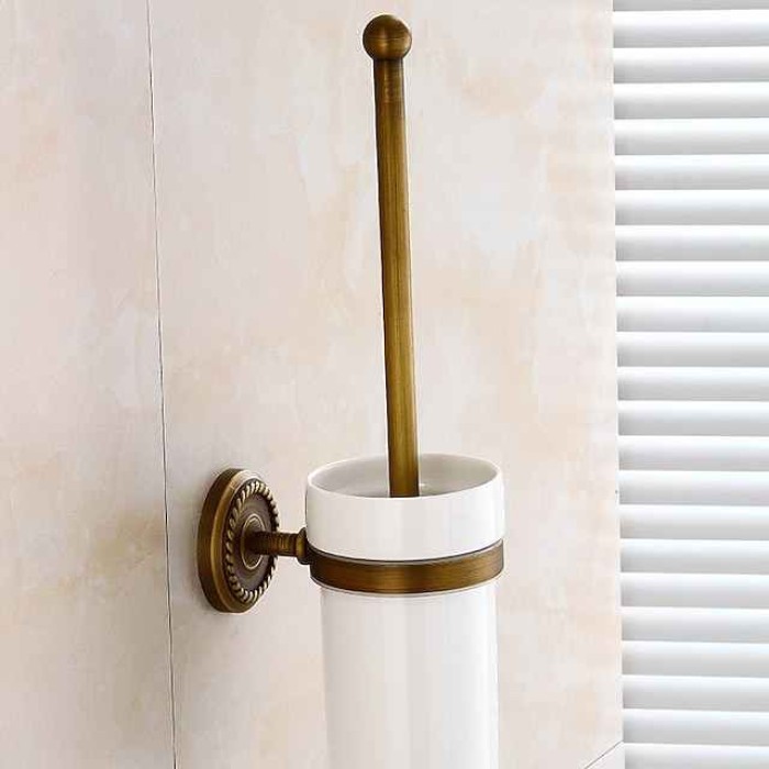 Toilet Brush with Holder,Antique Brass Wall Mounted Rubber Painted Toilet Bowl Brush and Holder for Bathroom