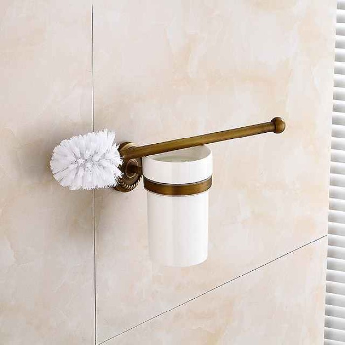 Toilet Brush with Holder,Antique Brass Wall Mounted Rubber Painted Toilet Bowl Brush and Holder for Bathroom