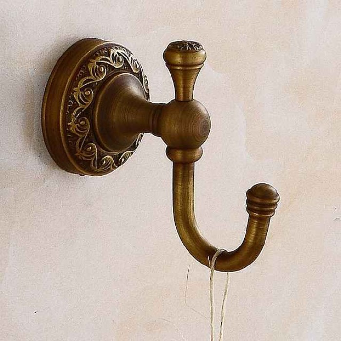 Robe Hook Carved Antique Brass for Bathroom Wall Mounted Electroplated Hook 1PC