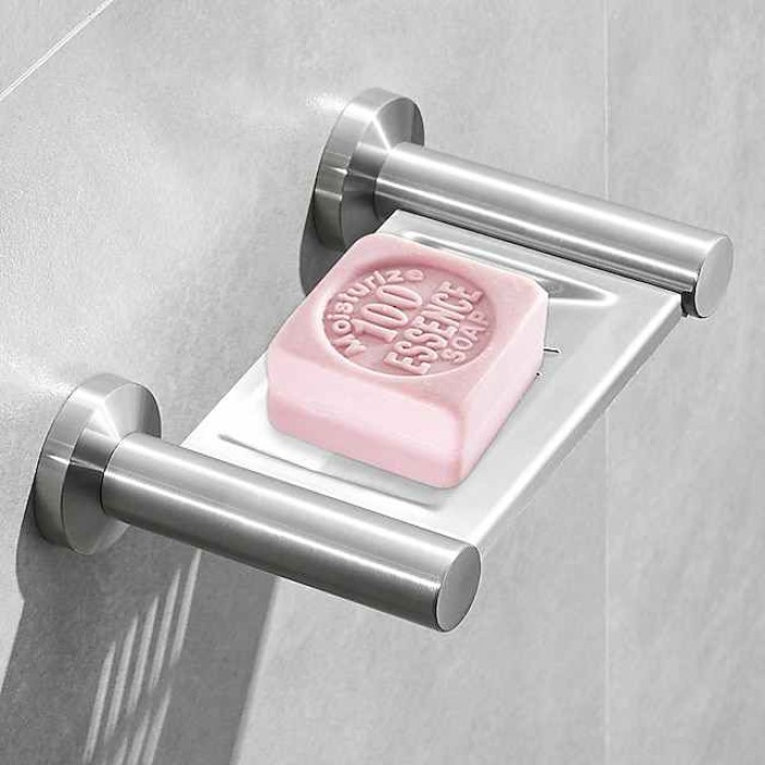 Soap Dishes Holder Creative Modern Stainless Steel Wall Mounted for Bathroom Decor Silvery 1pc