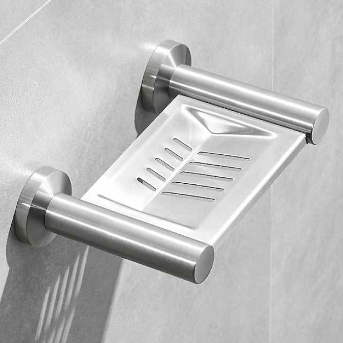 Soap Dishes Holder Creative Modern Stainless Steel Wall Mounted for Bathroom Decor Silvery 1pc