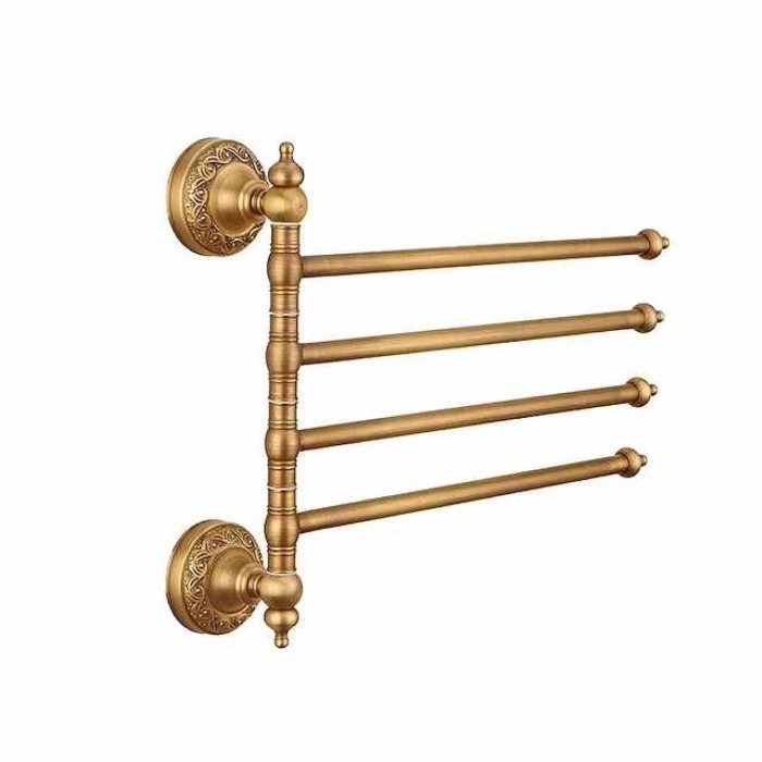 Multifunction Towel Rack Electroplated Brass Bathroom Shelf with 4 Rods Wall Mounted 1pc