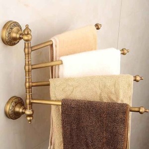 Multifunction Towel Rack Electroplated Brass Bathroom Shelf with 4 Rods Wall Mounted 1pc