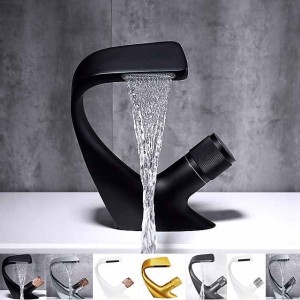 Bathroom Sink Faucet, Brass Waterfall Mixer Basin Taps Chrome Finish Single Handle One Hole Bath Tap with Hot and Cold Hose