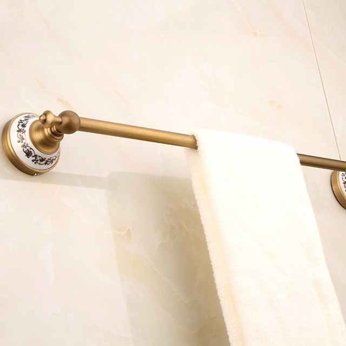 Multifunction Towel Bar Antique Brass and Ceramic Printing Bathroom Shelf Single Rod Wall Mounted Electroplated