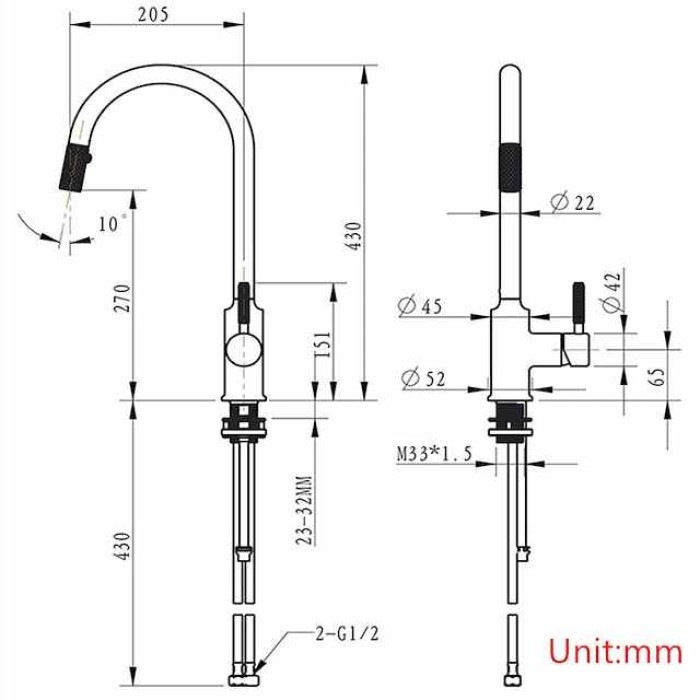 Kitchen Sink Mixer Faucet Pull Out, 360 swivel Single Lever Handle Brushed Solid Brass Taps Cold Hot Hose, One Hole with Pull Down Sprayer Black Gold Faucets