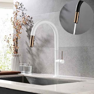 Kitchen Faucet,Rotatable Pull-out/­Pull-down Brass High Arc Brushed/Painted Finishes Single Handle One Hole Kitchen Taps with Hot and Cold Switch