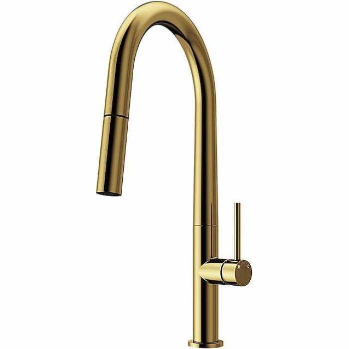 Kitchen Faucet,Rotatable Pull-out/­Pull-down Brass High Arc Brushed/Painted Finishes Single Handle One Hole Kitchen Taps with Hot and Cold Switch