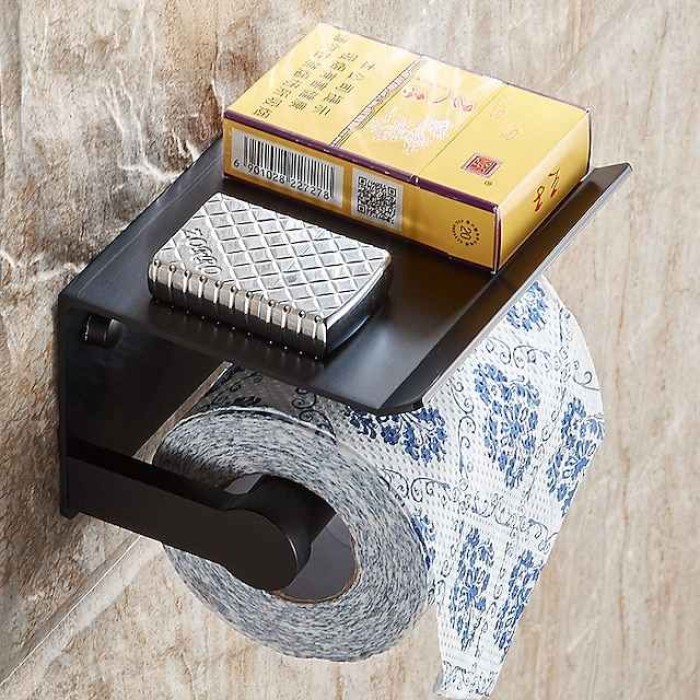 Toilet Paper Holder With Shelf Alumium Alloy Creative Modern Aluminum 1pc Wall Mounted for Mobile Phone Storage Dispenser Stand