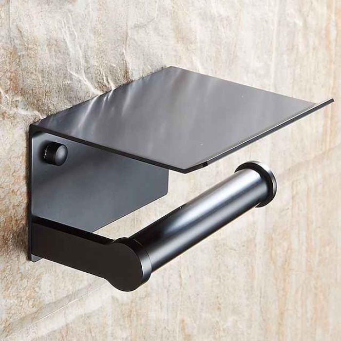 Toilet Paper Holder With Shelf Alumium Alloy Creative Modern Aluminum 1pc Wall Mounted for Mobile Phone Storage Dispenser Stand