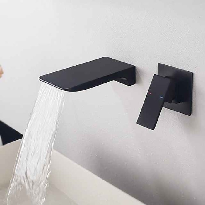 Bathroom Sink Faucet - Wall Mount / Waterfall Painted Finishes Wall Mounted Single Handle Two HolesBath Taps