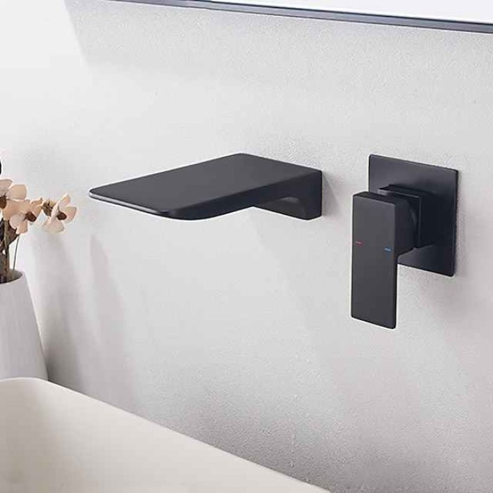 Bathroom Sink Faucet - Wall Mount / Waterfall Painted Finishes Wall Mounted Single Handle Two HolesBath Taps