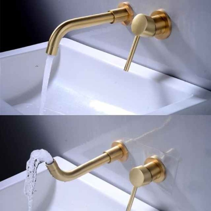 Wall Mounted Bathroom Faucet,Brass Electroplated Widespread Single Handle One Hole Rotatable Bathroom Sink Faucet with Hot and Cold Switch