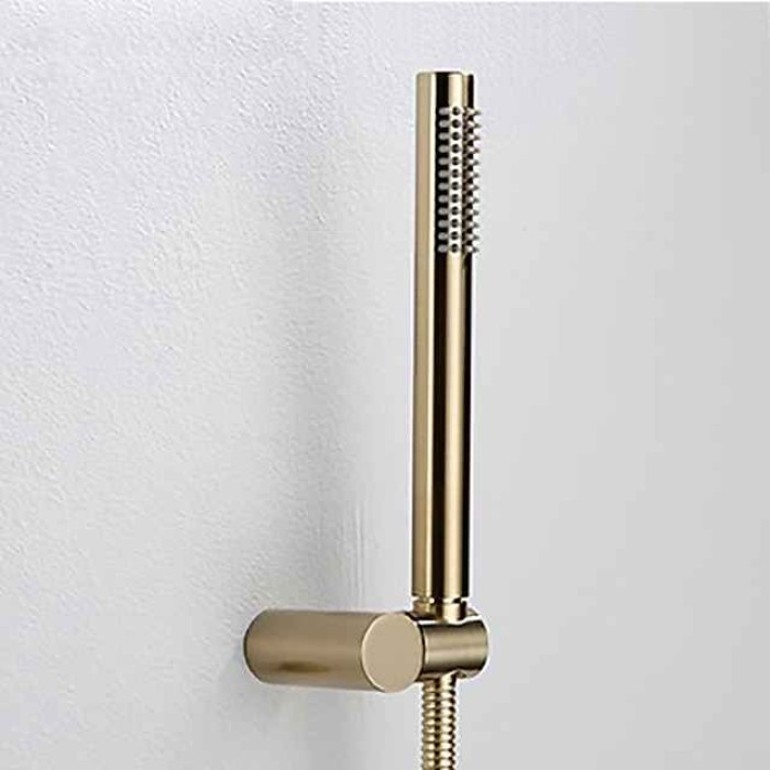 Round Golden Shower System Faucet Set Rainfall Shower Head 8 inch,  Rough In Valve and Trim Kit Combo Kit, High Pressure Heldhead Wall Mounted for Bath Bathroom