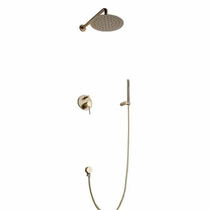 Round Golden Shower System Faucet Set Rainfall Shower Head 8 inch,  Rough In Valve and Trim Kit Combo Kit, High Pressure Heldhead Wall Mounted for Bath Bathroom