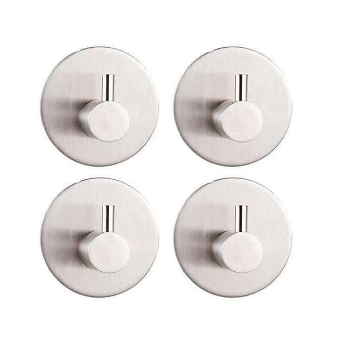 4pcs Wall Hooks Self-adhesive Durable 304 Stainless Steel Wall Hangers Waterproof Rustproof for Kitchen Bathrooms 3M