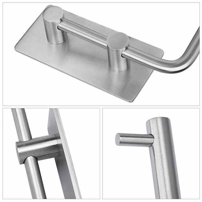 Bathroom Accessories Set Stainless Steel Include Multifunction Paper Holder and Robe Hooks 4pcs Punched-free Matte Black and Brushed Silvery with 3M Strong Viscosity Adhesive