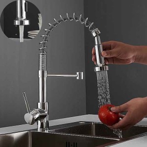 Single Handle Kitchen Faucet, Electroplated One Hole Pull Out Standard Spout/Centerset, Brasss Contemporary Kitchen Faucet