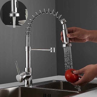 Single Handle Kitchen Faucet, Electroplated One Hole Pull Out Standard Spout/Centerset, Brasss Contemporary Kitchen Faucet