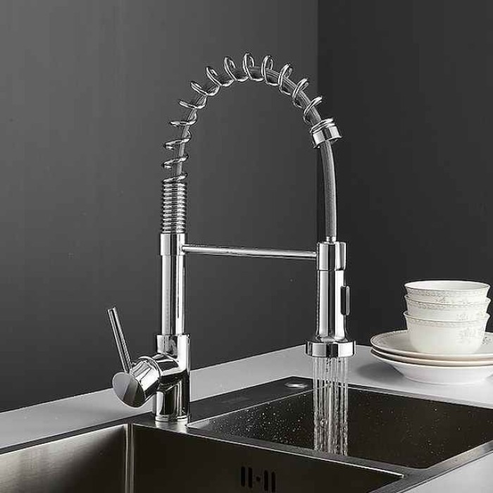 Single Handle Kitchen Faucet, Electroplated One Hole Pull Out Standard Spout/Centerset, Brasss Contemporary Kitchen Faucet