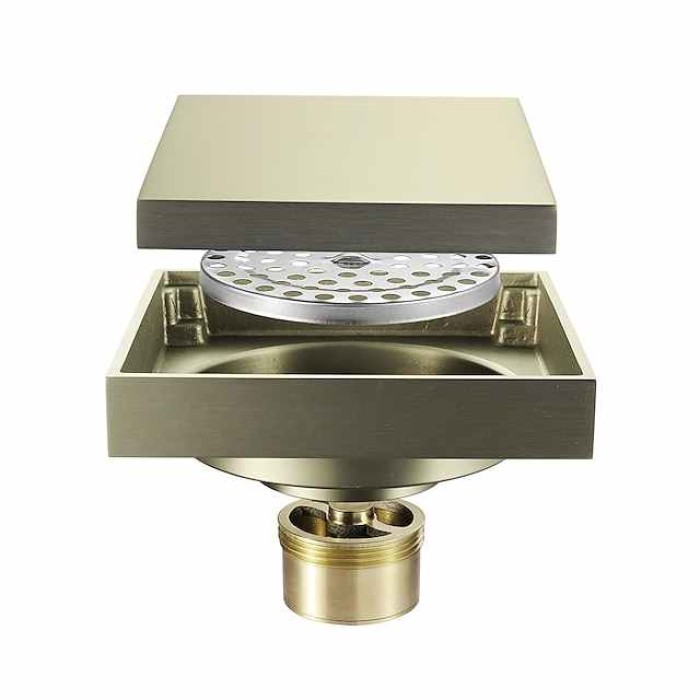 Brass Floor Drain,10cm(4-inch) Tile Insert Square Floor Mounted Floor Register(Black/Brushed/Brushed Gold/ Champagne Gold/Rose Gold Color)