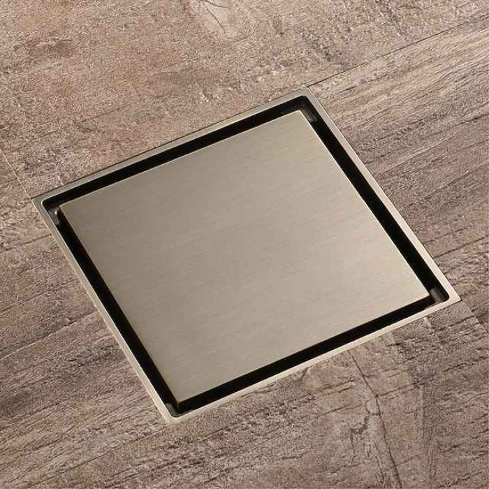 Brass Floor Drain,10cm(4-inch) Tile Insert Square Floor Mounted Floor Register(Black/Brushed/Brushed Gold/ Champagne Gold/Rose Gold Color)