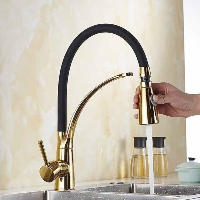 Single Handle Kitchen Faucet, Electroplated One Hole Pull Out/Centerset/Tall/­High Arc, Brass Kitchen Faucet