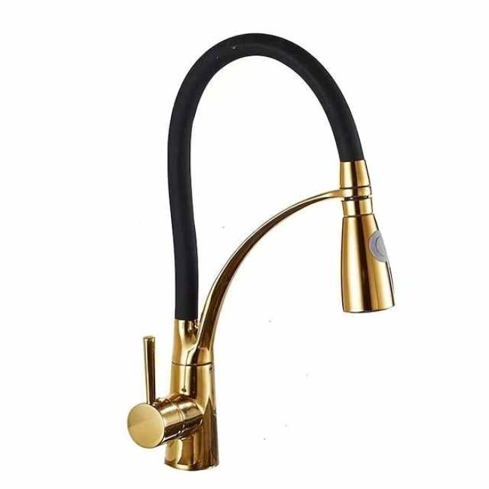 Single Handle Kitchen Faucet, Electroplated One Hole Pull Out/Centerset/Tall/­High Arc, Brass Kitchen Faucet