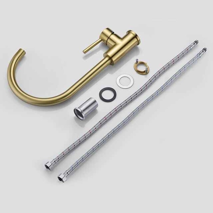 Kitchen Faucet,Single Handle Golden One Hole Rotatable Electroplated Centerset Contemporary Zinc Alloy Handle Kitchen Taps with Hot and Cold Water