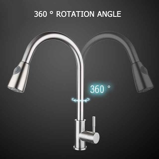 Kitchen Faucet with Pull-out Sprayer,Brushed Nickell Rotatable 304 Stainless Steel High Arc Single Handle One Hole Kitchen Taps