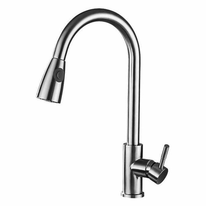 Kitchen Faucet with Pull-out Sprayer,Brushed Nickell Rotatable 304 Stainless Steel High Arc Single Handle One Hole Kitchen Taps