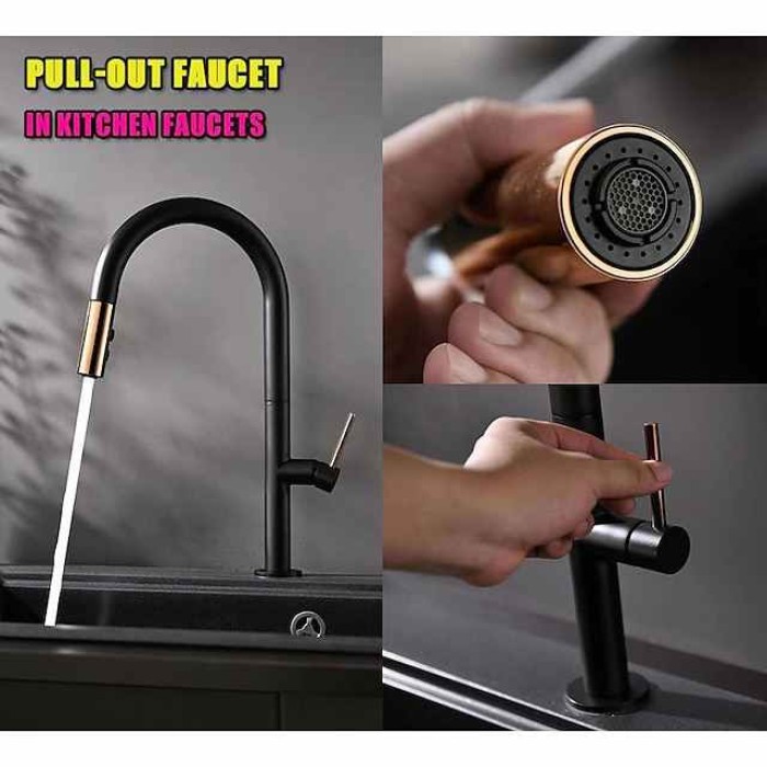 Kitchen Sink Mixer Faucet with Pull Out Sprayer Contemporary, 360 Rotatable Pull Down Single Handle One Hole High Arc Antique Kitchen Taps, Adjustable Cold and Hot Water Hose