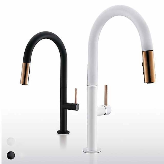 Kitchen Sink Mixer Faucet with Pull Out Sprayer Contemporary, 360 Rotatable Pull Down Single Handle One Hole High Arc Antique Kitchen Taps, Adjustable Cold and Hot Water Hose