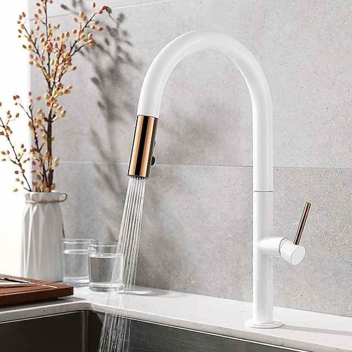 Kitchen Sink Mixer Faucet with Pull Out Sprayer Contemporary, 360 Rotatable Pull Down Single Handle One Hole High Arc Antique Kitchen Taps, Adjustable Cold and Hot Water Hose