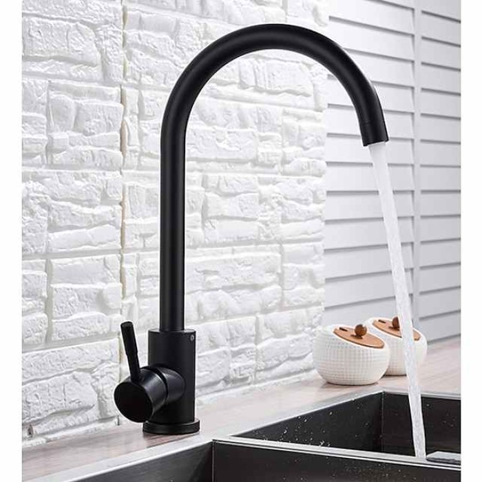 Stainless Steel Kitchen Sink Mixer Faucet, 360 Swivel Single Handle Kitchen Taps Deck Mounted, with Hot and Cold Water Hose Vessel Taps