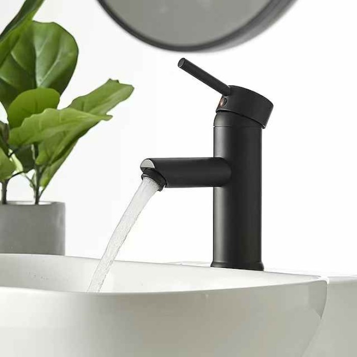 Bathroom Sink Faucet - Black/Chrome Single Handle One Hole Basin Sink Mixer Tap Lavatory Faucet Modern Luxury