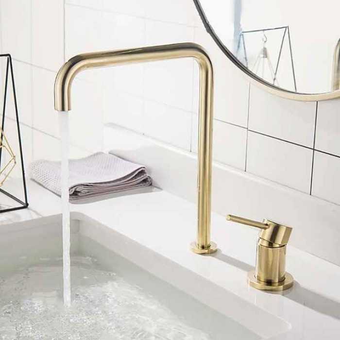 Bathroom Sink Faucet,Black/Chrome/Brushed Gold/Rose Gold Finish Widespread Single Handle Dual Holes Basin Sink Mixer Tap Washroom Faucet with Hot and Cold Switch