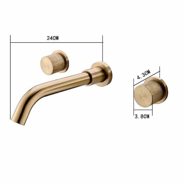 Bathroom Sink Faucet,Wall Mounted Brass Luxury Brushed Gold Finish Widespread Washroom Faucet Two Handles Three Holes Basin Sink Mixer Tap with Hot and Cold Switch